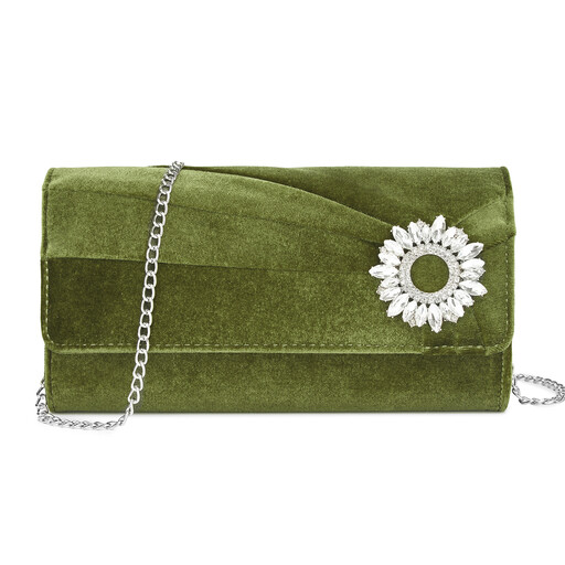 Miss Lulu green velvet clutch with diamante decoration