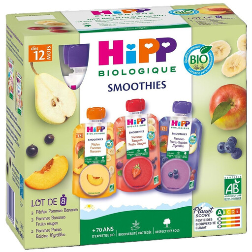 HIPP Organic Apple Banana Red Fruits Peach Baby Compote From 12 Months 8x120g
