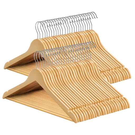 JOYFURNOS 50 Solid Wood Hangers – Natural Finish with Silver Hooks