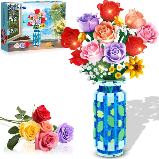 Roses Flowers Building Set with Vase & LED Light
