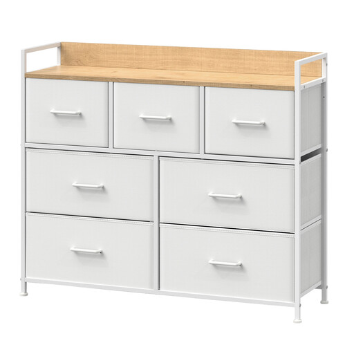 Ochama x SONGMICS Chest of Drawers, 7 Drawers, White and Oak