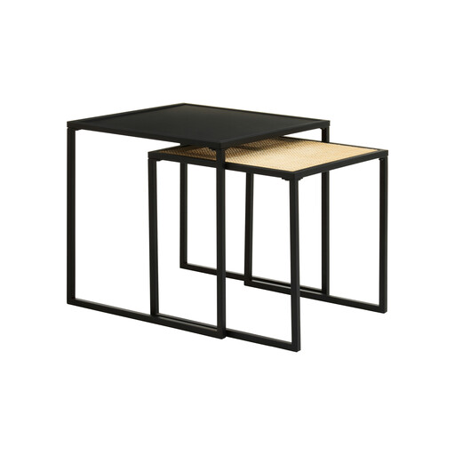 Interiors by Premier Side Tables Nested Depok Square Black/Rattan 2pcs