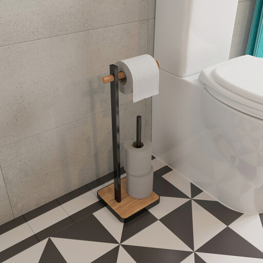 Croydex Toilet Roll Holder in Black and Bamboo