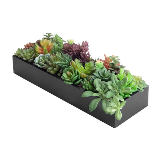 MyGift Artificial Succulent Centerpiece, 15.75 Inch Faux Succulents Arrangement Plants in Sleek Black Wooden Rectangular Planter Box