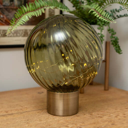 Candlelight Table Lamp Ball Glass LED Battery Powered Olive Green