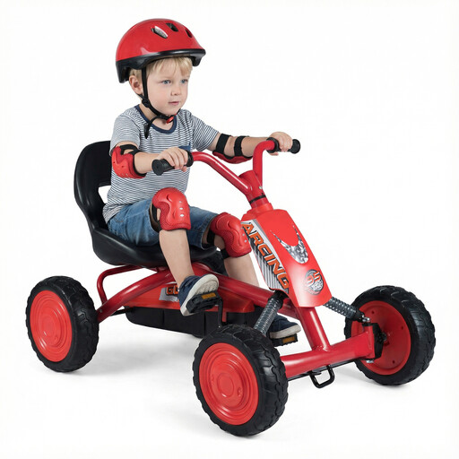 Children’s Pedal Go-Kart, 2-Speed Adjustable Seat, 4 Durable Wheels, 30 kg Load Capacity, Suitable for Ages 3-8, Red
