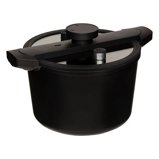 Low-Pressure Casserole with Glass Lid L. 34 x W. 25 x H. 21 cm Black Aluminium 6L