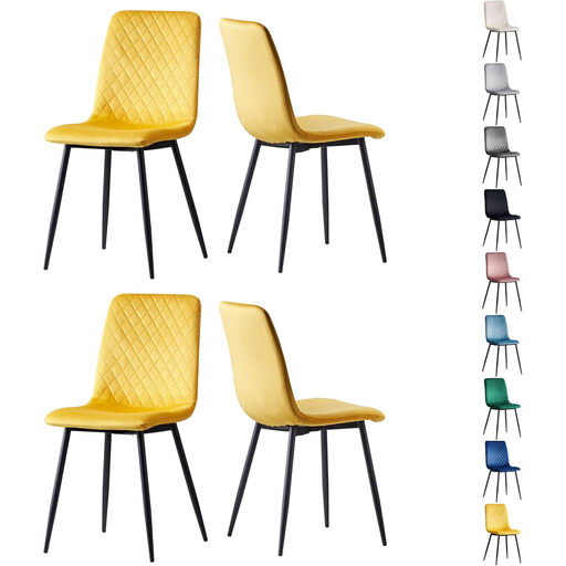 mcc direct Set of 4 Designer Velvet Fabric Dining Chairs Metal Legs Lexi Chairs (Yellow)
