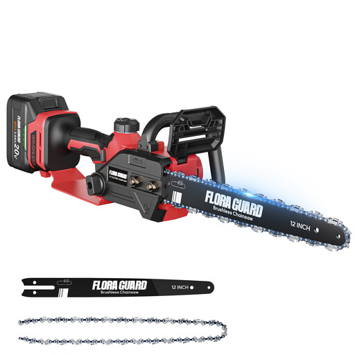 FLORA GUARD 12'' Cordless Brushless Chainsaw – 1200W High-Speed Handheld Mini Chainsaw with 2×4000mAh Batteries & Charger, Auto Lubrication, Compatible with Makita 20V Battery, Chain Oil Not Included