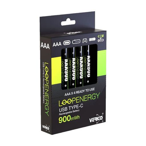 Verico 4-Pack AAA Rechargeable Batteries, Rechargeable via USB-C
