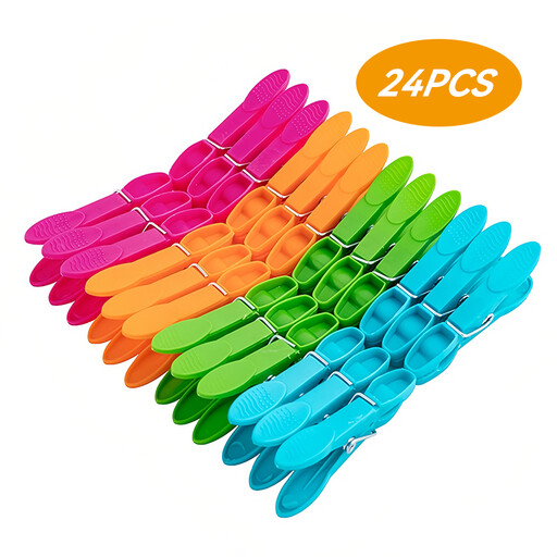 JORDAN&JUDY Plastic Clothespins, Windproof, Travel Drying Clips for Laundry, 24-Pack, Assorted Colors