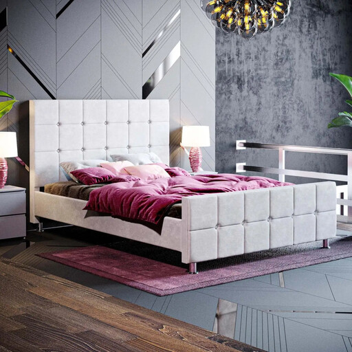 Vida Designs Valentina Velvet Bed Frame, Light Grey