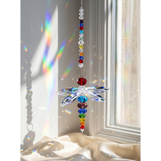 JU7CER 1PC Dragonfly Pendant Hanging Crystal Prism Light Catcher