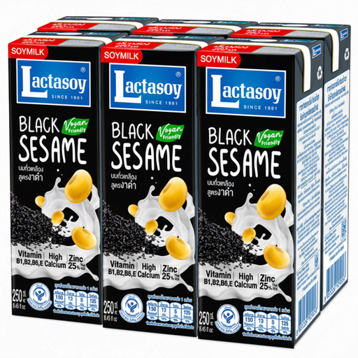 Lactasoy soya and black sesame drink, six 250 ml portions