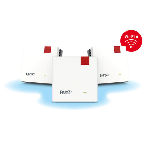 FRITZ! Mesh Set 1600 3-pack, Wi-Fi 6 Mesh System up to 3000 Mbps (3× Repeater 1200 AX), Dual-Band, WPS, Seamless Coverage, Compatible with FRITZ!Box