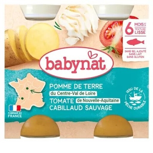 BABYBIO Baby Plate from 6 Months - Potato Tomato wild Cod Babynat - 2x200g