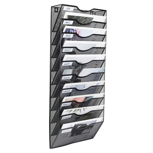 Senhoglb 10 Tier A4 Mesh Wall Pocket File Holder, Black
