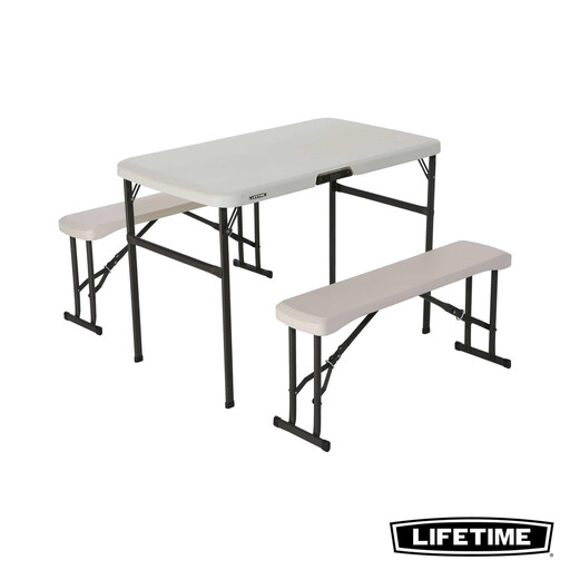 Lifetime Folding Picnic Table with Benches - Almond, 62.5 cm