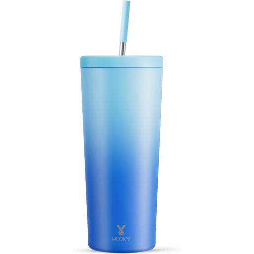 Meoky 24 oz insulated tumbler with lid and straw in sky colour