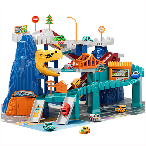 Dinosaur Race Track Playset, Kids Car Garage Parking Adventure Toy with 10 Mini Cars, Educational Toy Ramp Playset for 3 4 5 7 8 Year Old Toddler Boys Preschool Girls