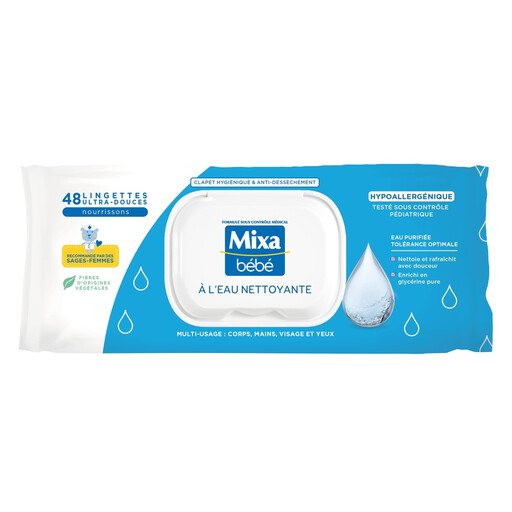 MIXA BABY Hypoallergenic Cleansing Water Baby Wipes - 48 Count