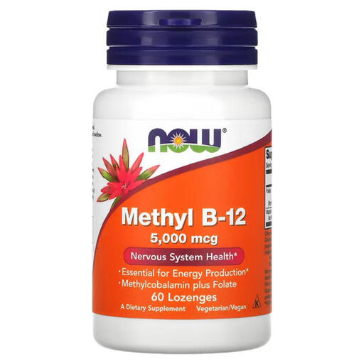 NOW Foods Vitamin B12 Methyl + Folic Acid Energy Metabolism 5000mcg Lozenges - 60 Lozenges