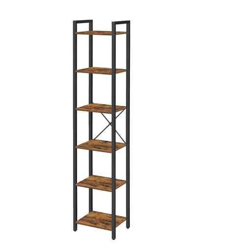 Ochama 6-Tier Bookshelf, Rustic Brown and Black