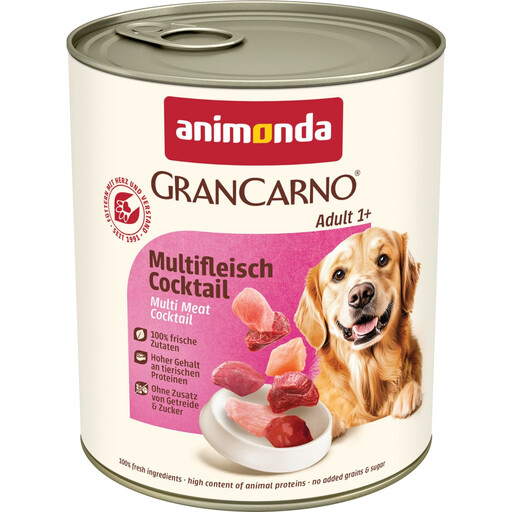 animonda GranCarno Adult Multi-Meat Cocktail Wet Dog Food, Grain-Free, 6 × 800 g