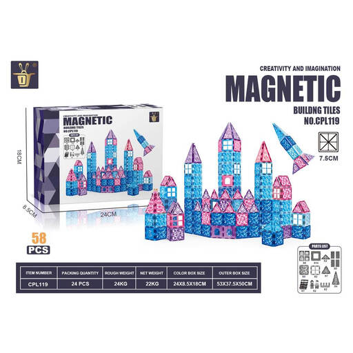 XINQIYUAN Children's Magnetic Tile Set, 58 pieces