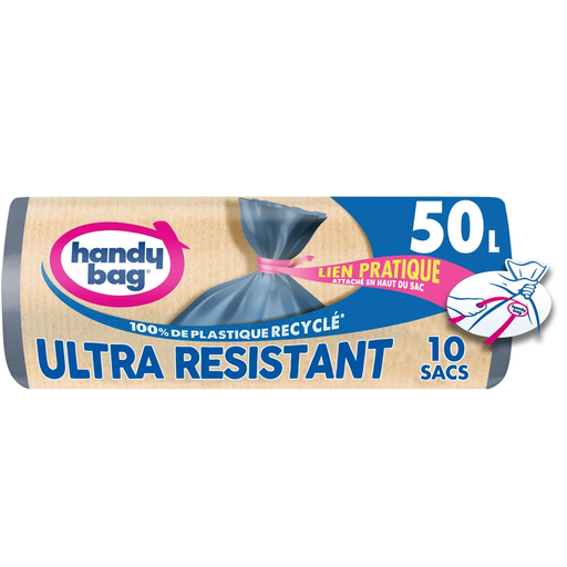 HANDY BAG Ultra-Resistant Trash Bags with Tie Handles 50L