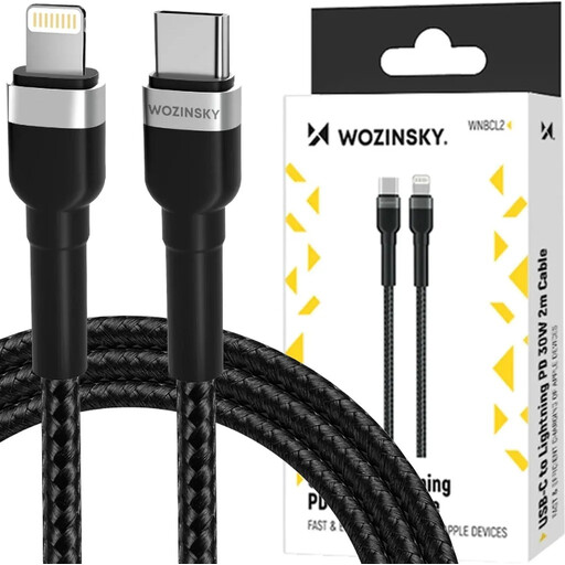 Wozinsky WNBCL2 Black Lightning / USB-C PD Cable 30W 2m