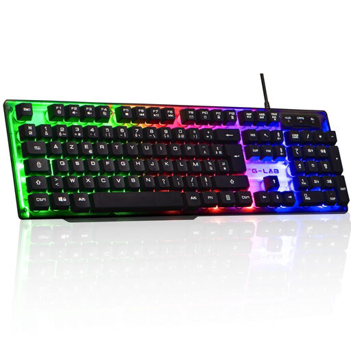 THE G-LAB Keyz Neon Clavier Gamer Filaire à Membrane RGB, Taille Complète - AZERTY - Noir