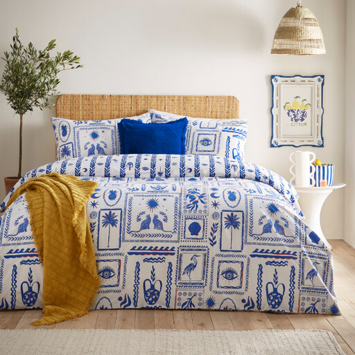 Furn Duvet Cover Set Frieze Blue/White Single