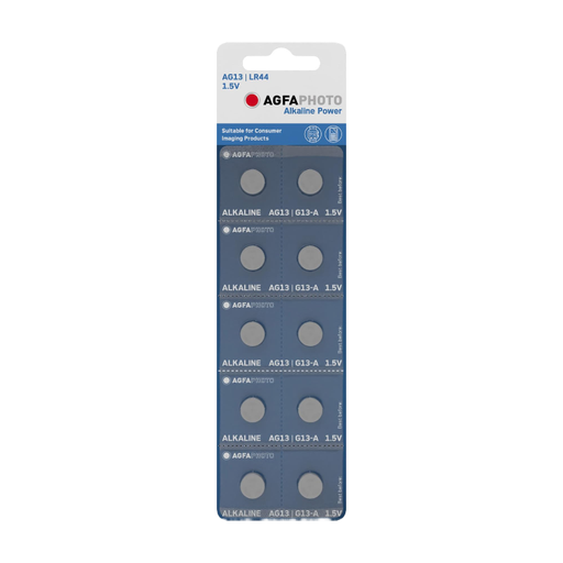 AGFAPHOTO Batterie Alkaline, Knopfzelle, LR44, V13GA, 1.5V Power, Retail Blister (10-Pack)