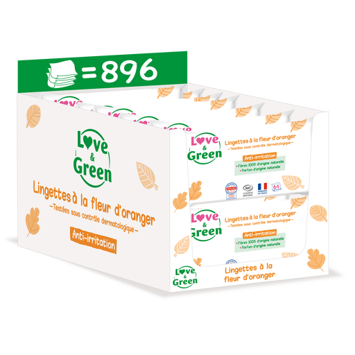 LOVE & GREEN Scented Eco-Friendly Wipes with Orange Blossom - 896 Wipes