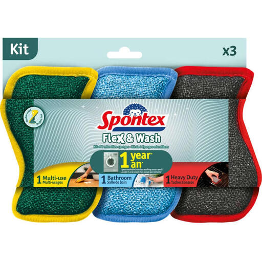 SPONTEX Flex & Wash Sponges Dual-Sided Flexible 3 Sponges