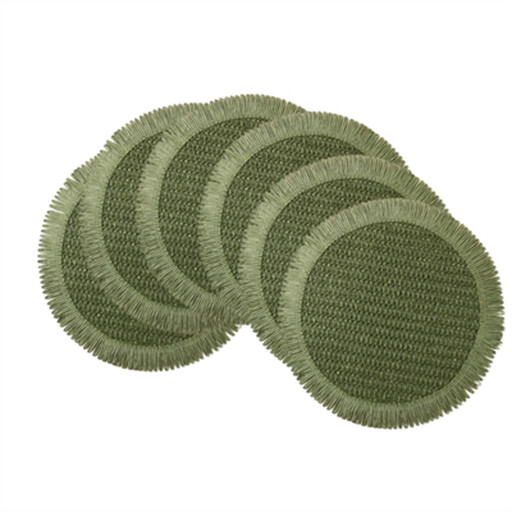 Set of 6 Boho Paper Placemats with Fringe in Green