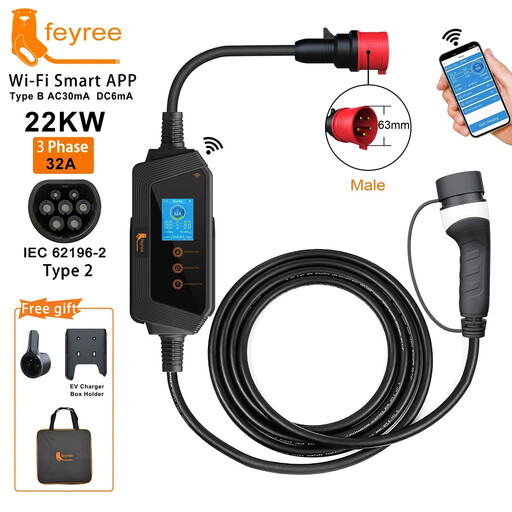 feyree 22KW 32A 3Phase Portable EV Charger