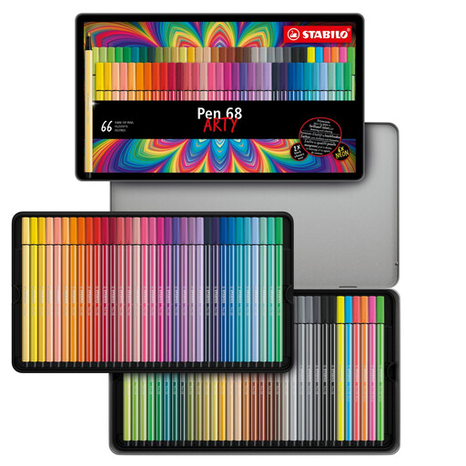 Stabilo Pen 68 ARTY Premium Coloring Felt Pens – Metal Box of 66