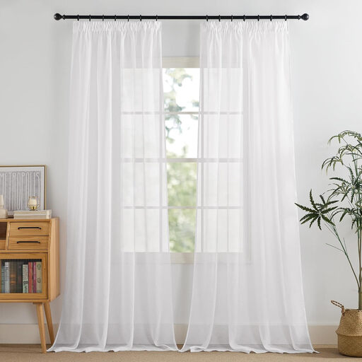 PONY DANCE Sheer Linen Look Curtains in White