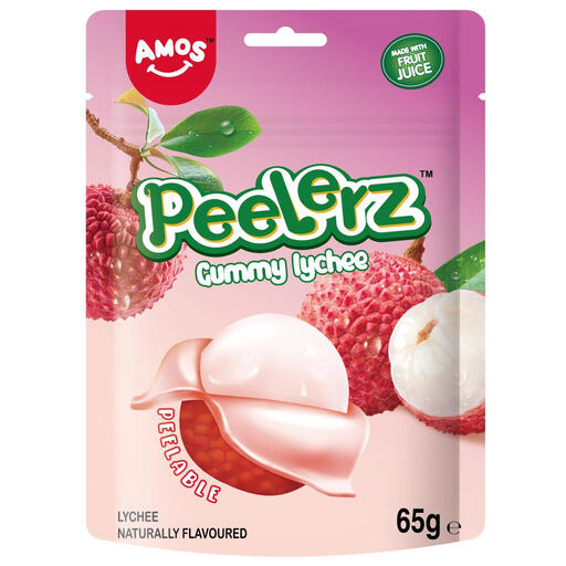 Amos Peelerz Gummy Lychee 65g bag
