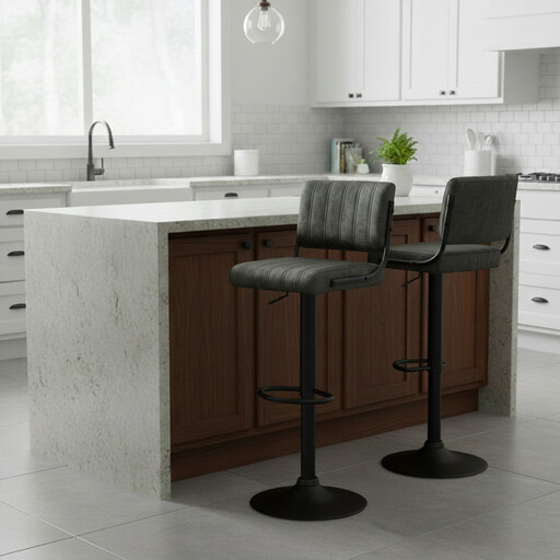 Paris Faux Leather Adjustable Height Bar Stools Set of 2