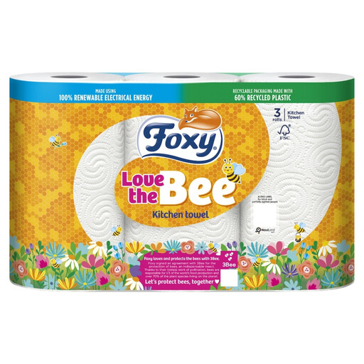 Foxy Love The Bee 厨房纸巾，3 卷装，2 层