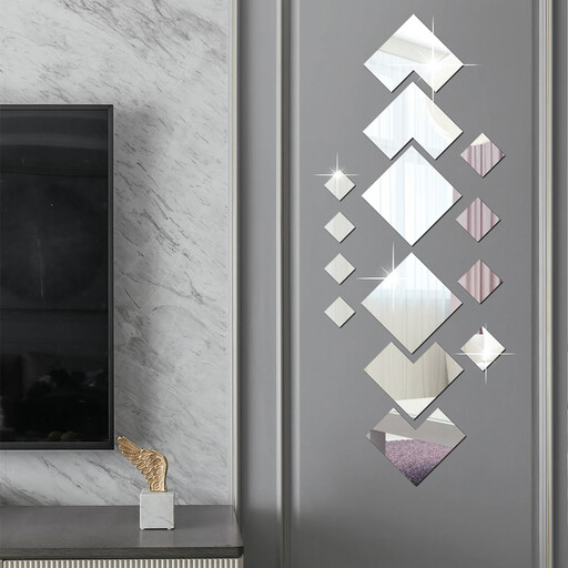 16-teiliges PVC-Spiegelsticker-Set in Diamantform