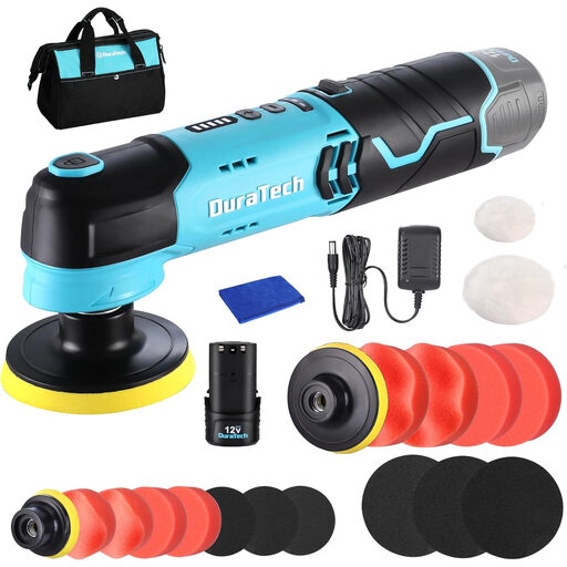 DURATECH Battery Polisher 12 V, Mini Car Polisher 3000 RPM with 2.0 Ah Battery