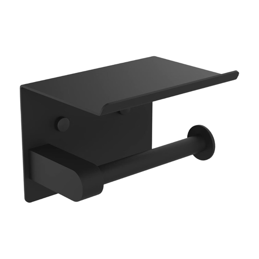 Ibergrif Chrome Toilet Paper Roll Holder with Shelf, Wall Mounted or Self Adhesive, Black