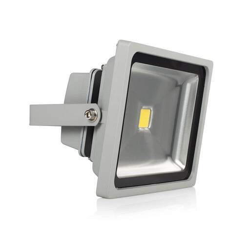 A compact, white LED floodlight mounted on a wall