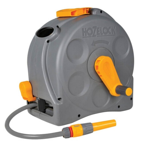 Hozelock Enclosed Hose Reel with Hose and Sprayer 25m