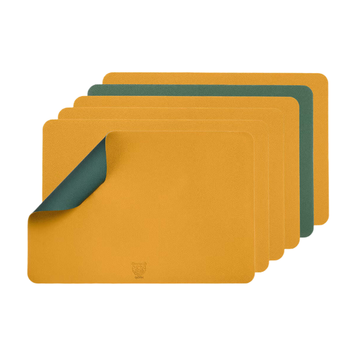 BJÖRN Reversible Rectangular Placemats - Set of 6 - Recycled Leather in Mustard Yellow and Fir Green
