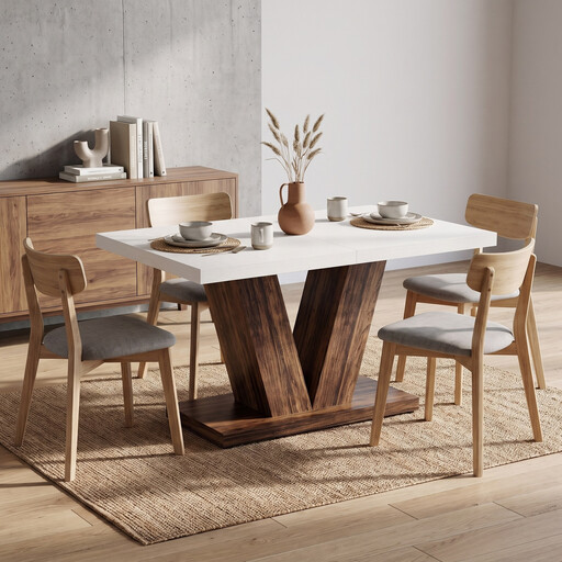 Dining Table for 4 People, 120 cm Kitchen Table with Heavy Base, Farmhouse Wooden Dining Table for Home, Dining Room